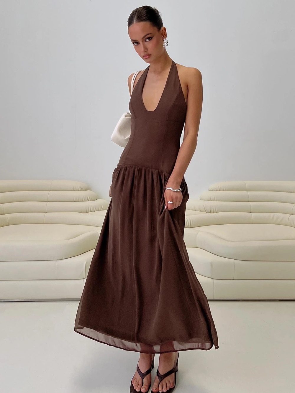 Chestnut Drop Waist Maxi Dress Brown